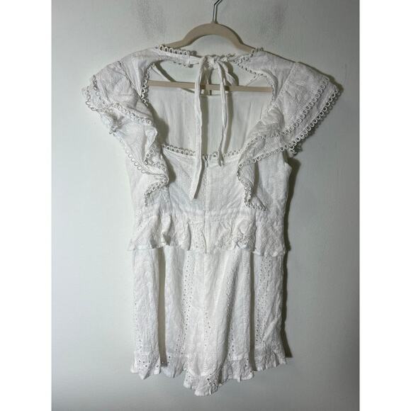 Just Me White Eyelet Lace Flutter Sleeve Jumpsuit Sz L - Picture 2 of 4